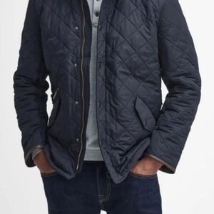 Barbour quilted diamond barn jacket with corduroy lined funnel neck small navy